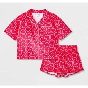 Art Class Target girls size XL (14) pink Red hearts 2 pc SS Sleepwear PJ’s NWT